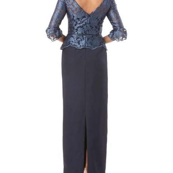 JS Collections Embroidered Mesh Peplum Gown - Picture 2 of 7